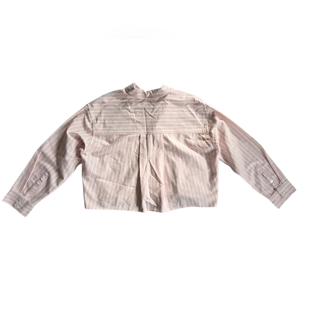 Madewell Signature Oxford Pink Striped Cropped Button-Up Shirt Medium - Picture 3 of 8